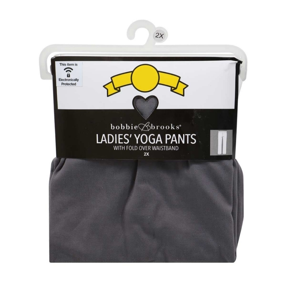 NEW Bobbie Brooks Ladies Full Length Yoga Pants Fold Over Waistband Gray 2X 3X